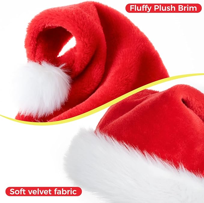 JUANANIUG Santa Hat,Christmas Hat,Xmas Holiday Hat for Unisex Adults, Extra Thicken Classic Fur for Christmas New Year Festive Holiday Party Supplies