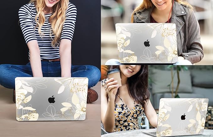 CISSOOK for MacBook Air 13 inch Case 2021 2020 2019 2018 Release Model A2337 A2179 A1932 with Retina Display +Touch ID, Plastic Hard Shell Case + Keyboard Cover for MacBook Air 13 M1, Golden Flowers