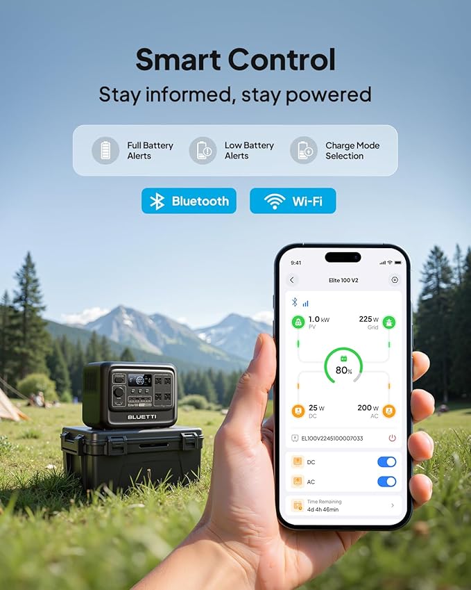 BLUETTI Elite 100 V2 Portable Power Station (2025 New), 1024Wh LiFePO4 Battery Backup w/ 4 1800W AC Outlets (3600W Surge), 35% Smaller, Solar Generator for Camping, Outages, and UPS Backup