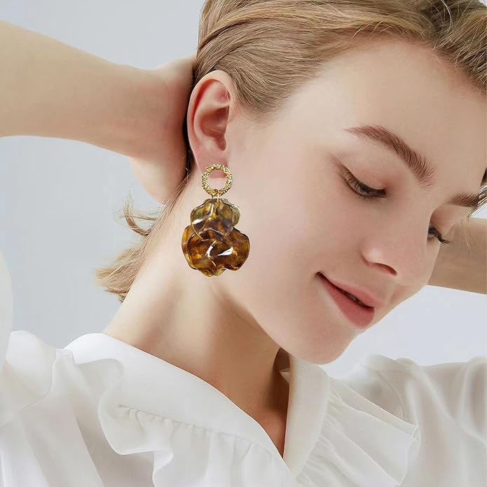 Anmpab Statement Matte Rose Flower Petal Stud Earrings for Women Dangly Floral Petal Earrings Jewelry Accessories Romantic Gifts for Her Women