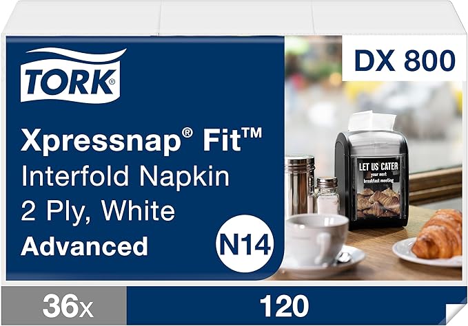 Tork Xpressnap Fit White Dispenser Napkin N14, 2-ply, 36 packs x 120 napkins, DX800