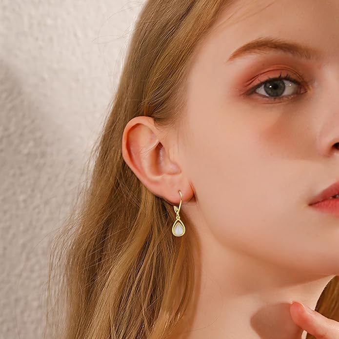DOVRAN 10K 14K Solid Gold Leverback Earrings for Women Real Yellow Gold Filigree Dangle Earrings Trendy Jewelry Birthday Christmas Gifts for Wife Mom