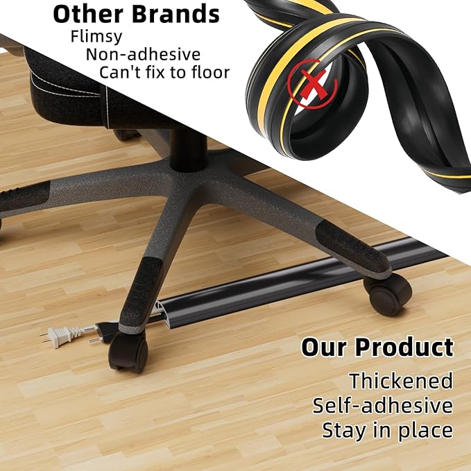 9.8ft Floor Cord Cover, Silicone Wire Hider, Hide Extension Cords, Protect Cords, Prevent Cable Trips, Heavy-Duty Adhesive-Backed Anti-Trip Cable Protector for Floor, Desk & Wall