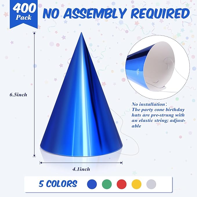 Geosar Birthday Party Hats Bulk Cone Metallic Foil Birthday Party Paper Hats Bulk for Adults