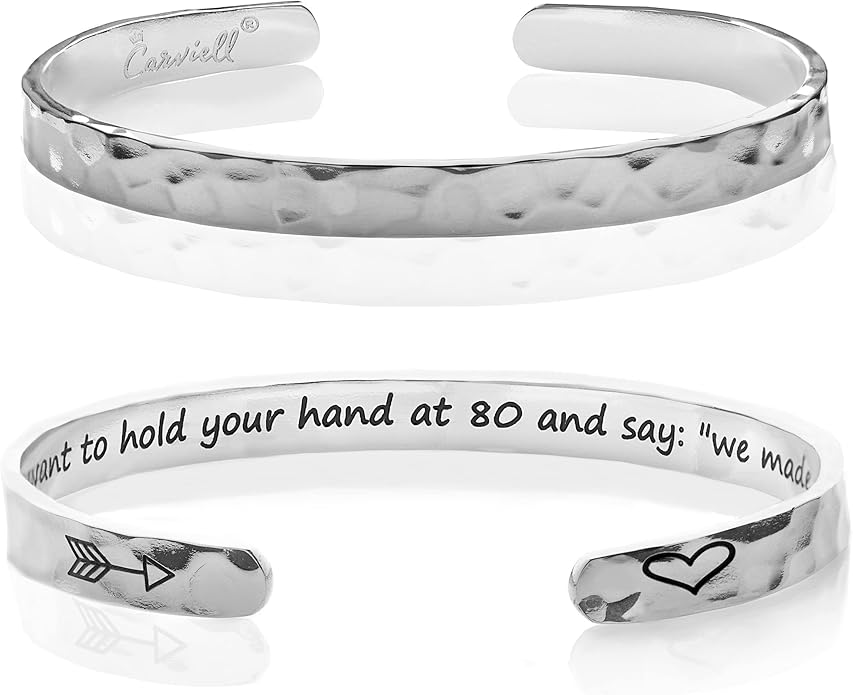 Carviell Engraved Cuff Bracelets for Women – Inspirational, Friendship, Love, Mom, Daughter, Sister, Christian, Graduation, Memorial & Wedding Gifts – 80+ Phrases – Stainless Steel, Gift-Ready