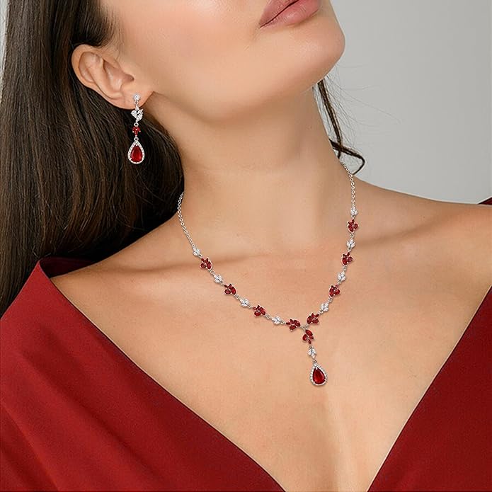Crysdue Teardrop Bridal Jewelry Set for Wedding Party, Silver/14K/Rose Gold Plated Prom Costume Jewellery for Bride Bridesmaids Women, Cubic Zirconia Necklace Dangle Earrings Bracelet