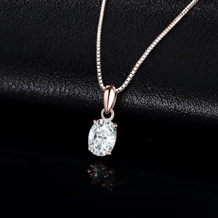 JewelryPalace Oval Cut 1ct 2ct Cubic Zirconia Solitaire Pendant Necklace for Women, 925 Sterling Silver Necklaces for Her, Classic Simulated Diamond Jewelry Set Gift, 18 Inches Chain