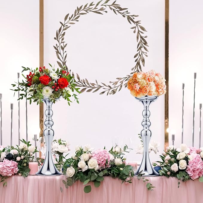 Sadnyy 16 Pcs Metal Flower Arrangements Stand Metal Wedding Centerpiece Stand Tall Table Decor Flower Vase for Wedding Reception Centerpieces Event Party Hotel Home Decor(15 Inch,Silver)