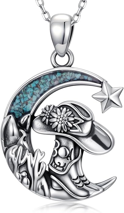 Western Cowboy Necklace 925 Sterling Silver Horseshoe Pendant Western Jewelry Cowgirl Gifts for Women Girlfriend Cowboy Cowgirl