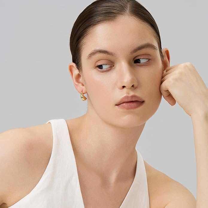 18K Gold Plated Huggie Hoop Earrings for Women, 925 Sterling Silver Post, Hypoallergenic Small Earrings