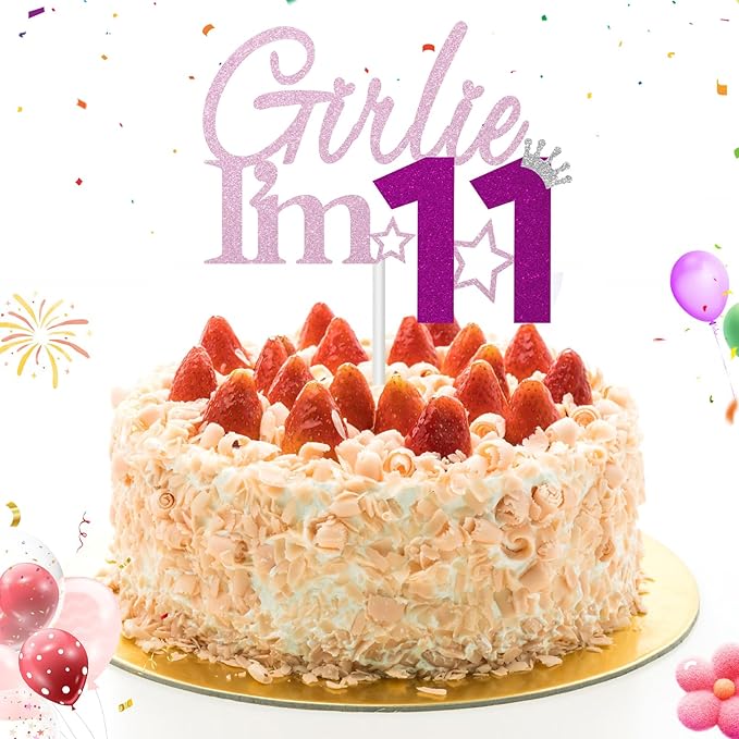 Girlie I'm 11 Cake Topper, 11th Birthday Decorations for Girl, Glitter Funny 11th Birthday Cake Topper, Girlie 11 Year Old Birthday Party Decoration Supplies