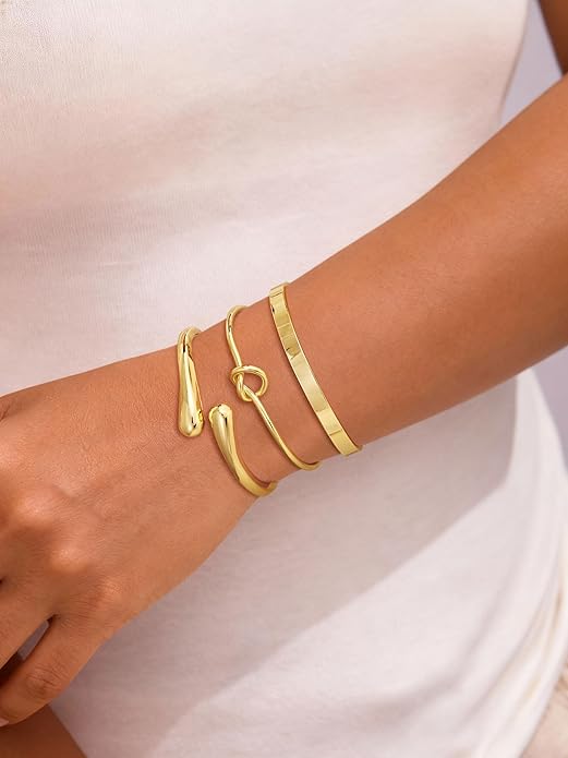Gold Bangle Bracelets for Women, Non Tarnish Dainty 14K Gold Plated Cuff Bracelets Stackable for Women,Waterproof Bracelet Stack Gold Jewelry Gifts Trendy Adjustable Accessories