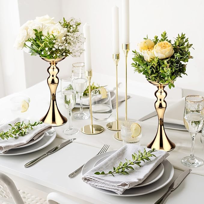 Sadnyy 16 Pcs Metal Flower Arrangements Stand Metal Wedding Centerpiece Stand Tall Table Decor Flower Vase for Wedding Reception Centerpieces Event Party Hotel Home Decor(12.6 Inch,Gold)