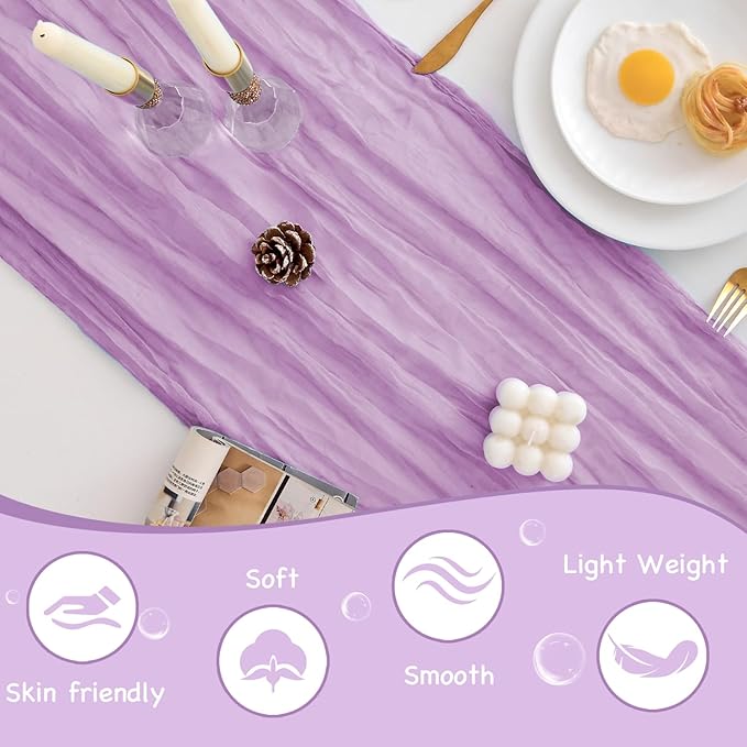 10 Pack Lavender Table Runner 120 Inch Cheesecloth Table Runner 10FT Boho Gauze Table Runner Long Cheese Cloth Table Runner Semi Sheer Runners for Wedding Bridal Baby Shower Party