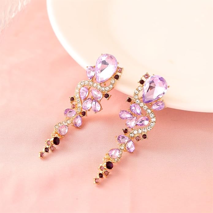 Rhinestone Statement Dangle Earrings Sparkly Crystal Bridal Wedding Earrings for Brides Bridesmaides Chandelier Teardrop Earrings for Women Prom Party