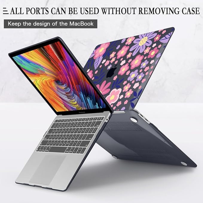 CISSOOK for MacBook Air 13 inch M1 Case 2021 2020 2019 2018, Hard Shell Case Keyboard Skin Screen Protector for MacBook Air 13.3 A2337 A2179 A1932, Stylized Flowers