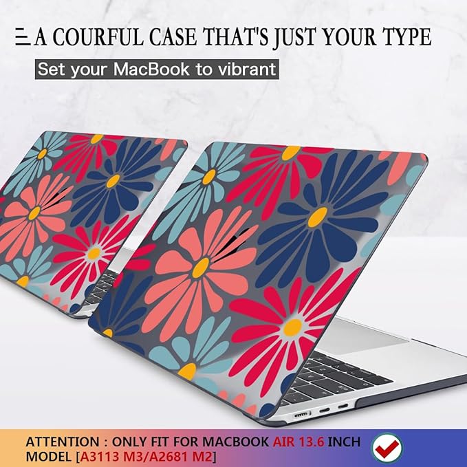CISSOOK Compatible with MacBook Air 13 inch Case 2025 2024 2023 2022 Release M4 M3 M2 Chip, Plastic Hard Shell Cover Keyboard Skin for MacBook Air 13.6 inch A3240 A3113 A2681, Daisy Flowers