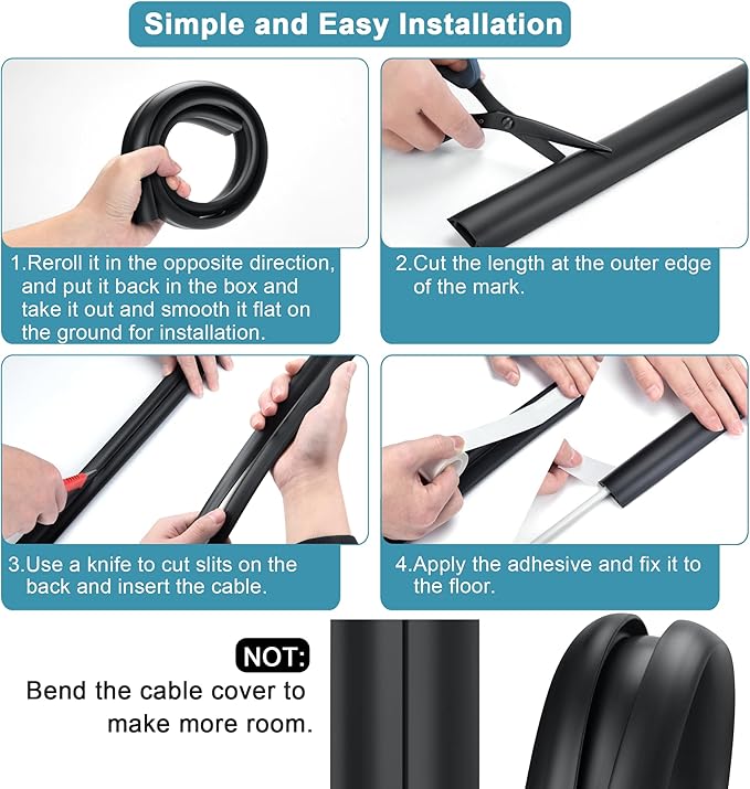 8.5ft Brown Cord Floor Cover, Low Profile Cord Cover Floor, LZEOY Floor Cord Covers for Wires, Soft Cord Protector Floor Prevent Cable Trips, Floor Wire Covers for Cords, Channel:0.6" (W) x 0.32"(H)