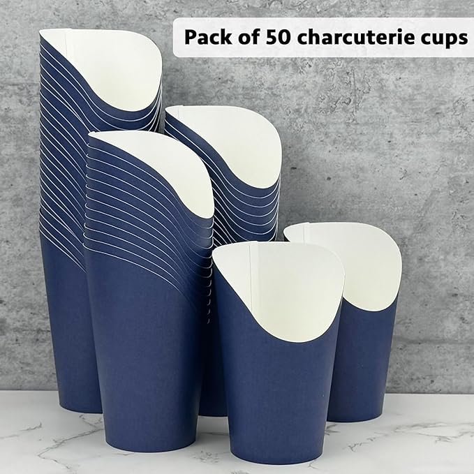 CAMKYDE 50 Pcs French Fries Holder, 12oz Disposable Paper French Fry Cups Charcuterie Cups for all Occasions (12oz, Navy)