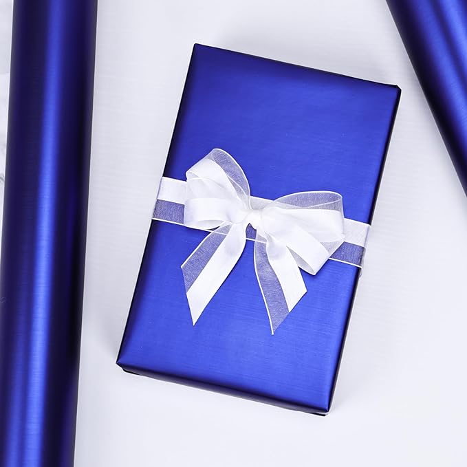 NESCCI Matte Metal Blue Wrapping Paper, Solid Color Paper-2 Roll,17 Inches X 32.8 Feet Per Roll,Gift Wrapping Paper,Perfect for Wedding,Valentine's Day, Birthday,Baby Shower,DIY Bouquet