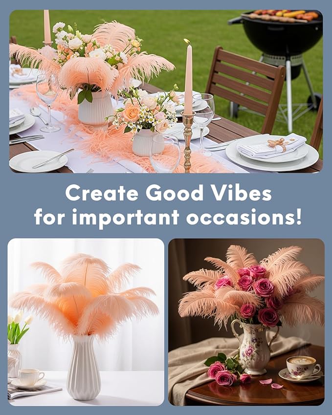 NEWONG 30pcs Champagne Ostrich Feathers Natural Bulk 8-10inch(20-25cm) Vase Craft Wedding Home Party Centerpieces Christmas Day Decoration