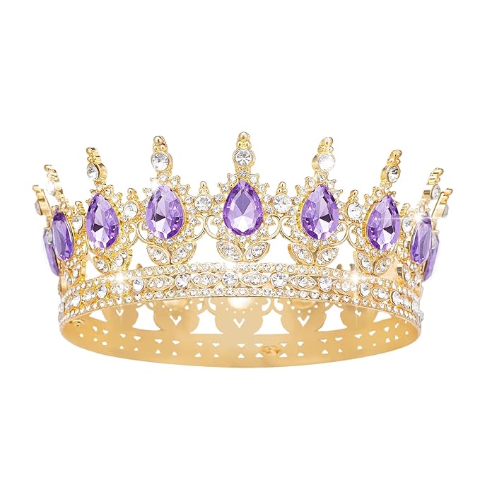 Queen Crown Rhinestone Wedding Crowns and Tiaras for Women Costume Party Hair Accessories Princess Birthday Crown Crystal Bridal Crown (Gold & Purple Crown)