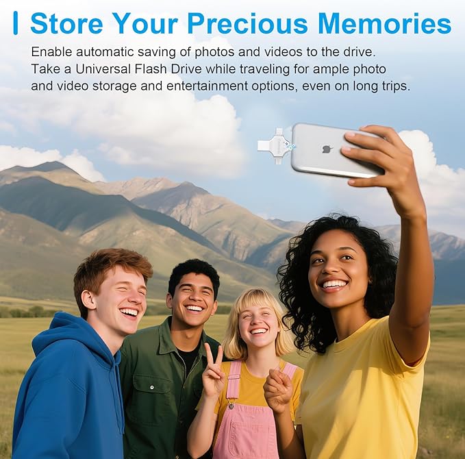 Photo Stick USB Flash Drive128GB Memory Stick Omni USB 3.0 High Speed Thumb Drives Portable Mini Storage Device External Storage for Smartphone/Laptop/PC/Android