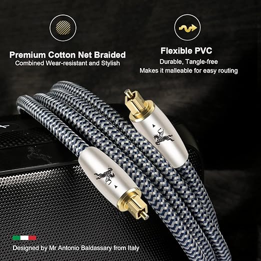 Digital Fiber Optic Audio Cable for Sound Bar Toslink Cord Male to Male 24K Gold Plated Connector Optical Audio Cable 6ft 10ft S/PDIF Glass Core, 9.84feet/3M IMP-2201
