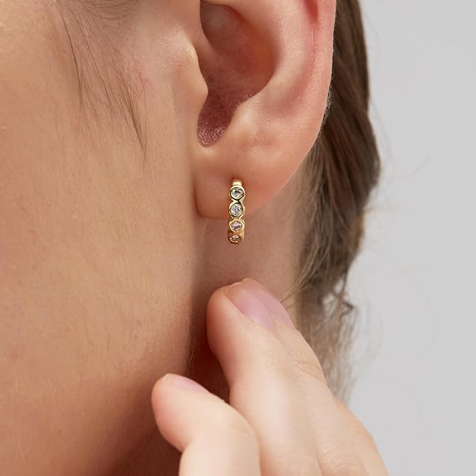 18K Gold Plated Huggie Hoop Earrings for Women, 925 Sterling Silver Post, Hypoallergenic Small Earrings
