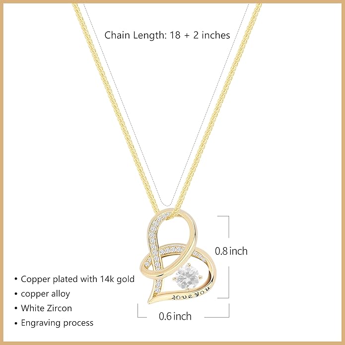 Enduring Hearts Purple Zircon Necklace for Women - 14K Gold Plated Copper Infinity Pendant, Dainty Everyday Jewelry