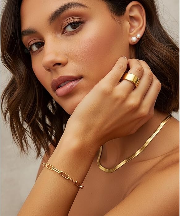 Valentines Gifts -56 Pcs Gold Jewelry Set for Women with 5Pcs Layered Necklace, 5Pcs Layered Necklace, 12 Bracelets, 4 Hoop Earrings, 8 Stackable Rings, 10 hairpins, 12 Studs Earrings Jewerly set for Women