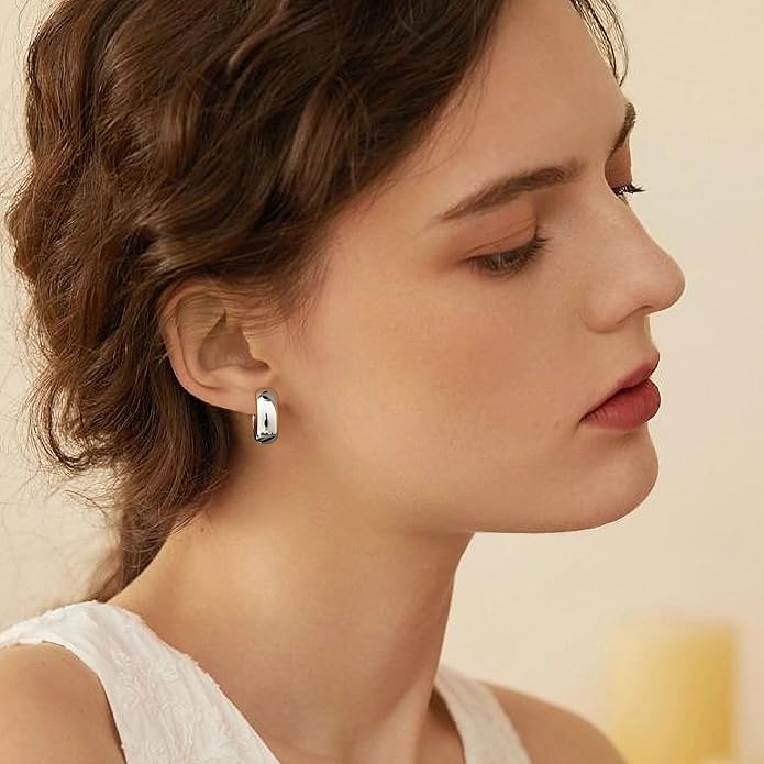 Gamicy Small 14K Gold Plated Hoop Earrings for Women with 925 Stering Silver Post, 14K Real Gold Plated Chunky Lightweight Hoops Earrings