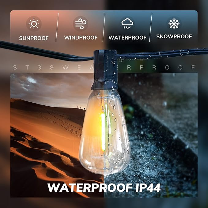 Achin String Lights for Outside 400FT(100ft*4) 2200K Warm Edison String Lights with 200+12 LED Vintage ST38 Bulbs Shatterproof Patio Lights Outdoor Waterproof for Yard Market Bistro Gazebo