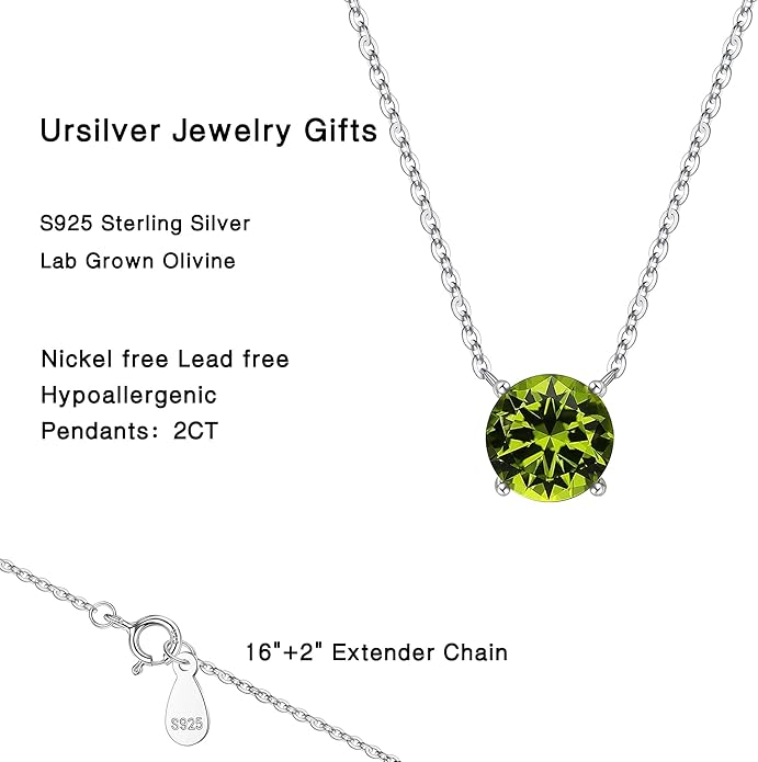 Ursilver Valentines Day Gifts for Her - Birthstone Necklace for Women, S925 Sterling Silver Round Birthstone Necklace Birthday Gifts 12 Months Necklaces for Women Jewelry Gift