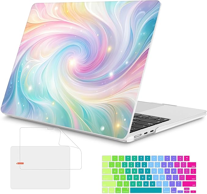 Mektron Compatible with M4 MacBook Air 15 inch Case 2025 A3241 2024 2023 M3 A3114 A2941 M2 Liquid Retina Display Touch ID, Plastic Hard Case & Keyboard Skin & Screen Protector - Colors Swirls