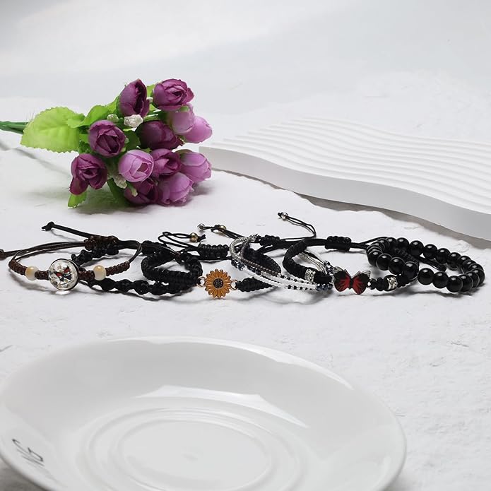 DS 6PCS String beads Charm Bracelets for Teen Girls Handmade Braided Rope Butterfly daisies Eternal flower Boho Surfer Bracelet for women Adjustable friendship Stretch birthday jewelry Gift Friends