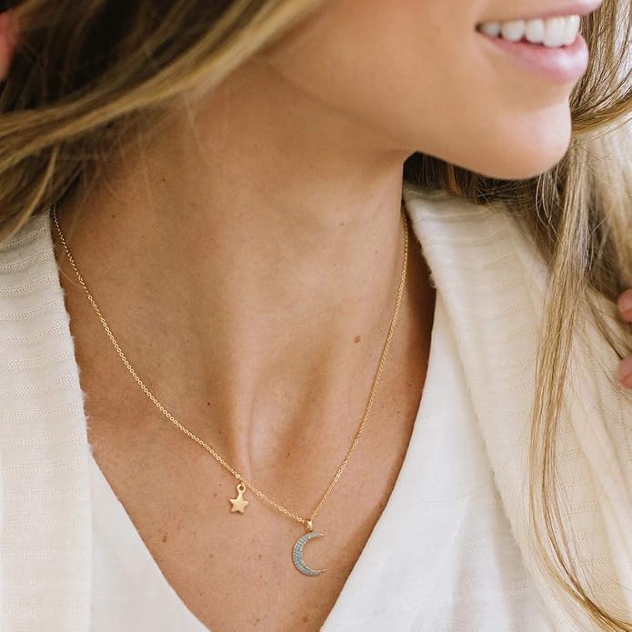 Aobei Pearl 18K Gold Plated Moon Star Lion Evil Eye Love Heart Cross Pendant Necklace Medallion Paperclip Chian Choker Layering Jewery for Women