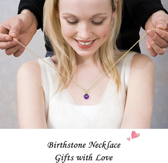 SMILEST Birthstone Necklace for Women Mom Wife, 1ct Sparkle Round Cut Birthstone Pendant 925 Sterling Silver Necklace Gifts for Women Mom Wife Friend