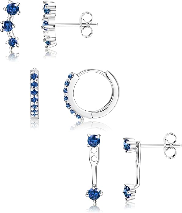 FIASASO 3 Pairs 925 Sterling Silver Hypoallergenic Earrings for Women Trendy - 14K Gold Plated Stud Hoop Cartilage Earrings Set Small Earring Stacks for Sensitive Ears Non Tarnish Dainty Silver Earring