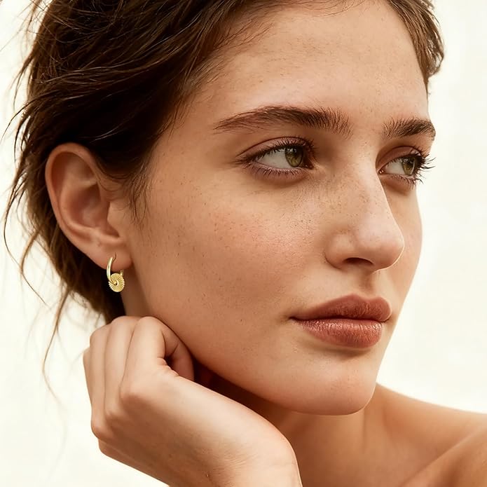 RAYSAM 14K Gold Earrings for Women Gold Hoop Earrings for Women Hoop Dangle Drop Earring for Womens Hoops Charm Radiating Circular Pendants Hoops Drop Dangle Earring for Womens 20mm