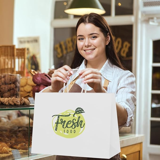 MESHA Gift Paper Bags 400 PACK 16x6x12 Inch White Large Shopping Kraft Bags Bulk with Handles Reusable for Business,Grocery,Birthday,Wedding,Kids Party,Favors