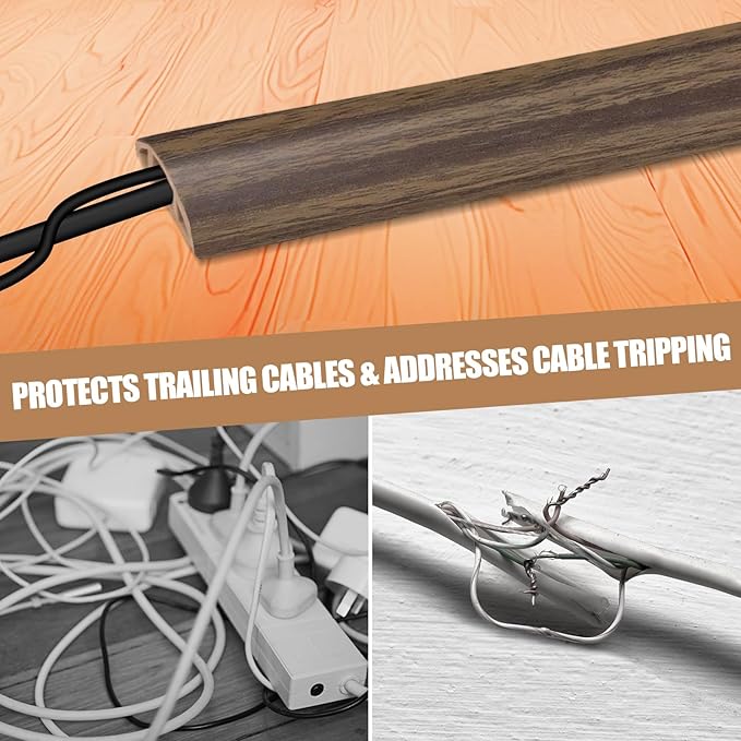 Floor Cord Cover Self Adhesive Cord Hider,20FT Cable Management, Extension Strip Protector for Wires, Prevent Cable Trips for Offices, Gyms, Exhibitions Cavity:0.39"(W) x 0.27"(H) Wood Walnut