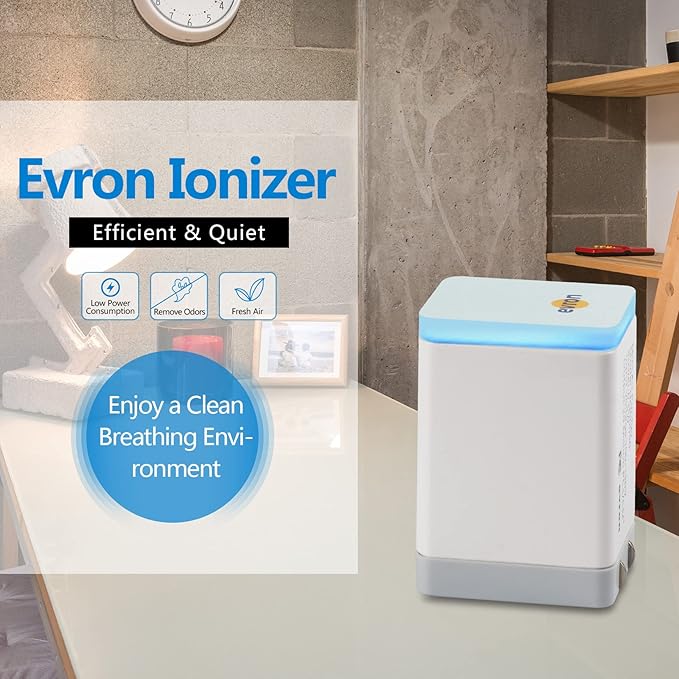 evron Plug-In Air Ionizer for Home & Travel, 20 Million Negative Ions/sec, Compact & Foldable Prongs, No Filter Needed, Quiet Odor Eliminator for Room, Pet, Bathroom, Hotel (Blue light 1 Pack)