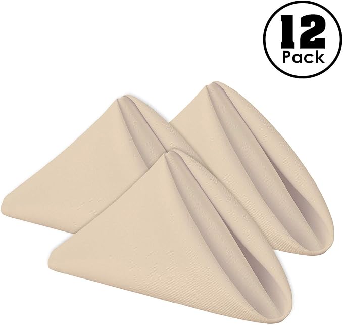 Gee Di Moda Cloth Napkins - 17 x 17 Inch Beige Dinner Napkins - Set of 12 Soft & Absorbent Washable Fabric Cloth Table Napkins with Hemmed Edges for Hotel Restaurant, Holiday Parties & Wedding
