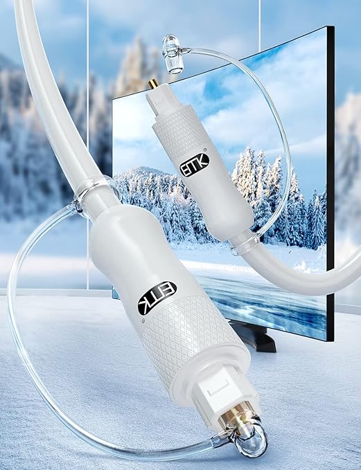 EMK White Optical Audio Cable [3ft/1M] - Digital SPDIF Toslink Fiber Optic Cable for Sound Bar, TV, Home Theater, Blu-ray Player - White, High-Speed, Low-Loss, Gold-Plated Connectors