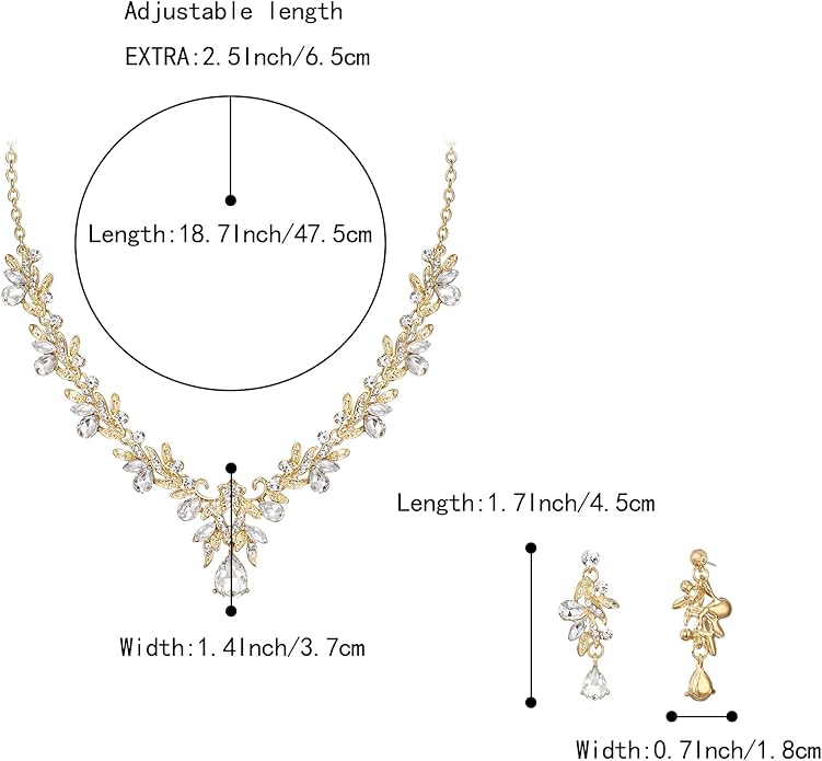 BriLove Women's Wedding Jewelery Set Leaf Flower Crystal Teardrop Marquise Cluster Pendant Necklace Dangle Earrings for Bridal Party