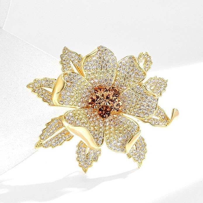 Rhinestone Flower Brooch Austrian Crystal Flower Pin 18k Gold Plated Floral Brooch Lapel Pin Jewelry Mother's Day Birthday Gifts for Mom Wife