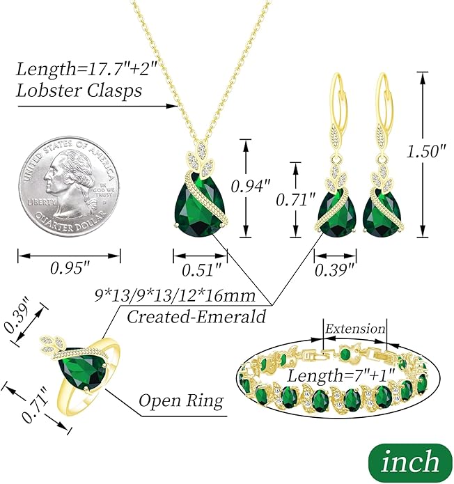 GZWHD Jewelry Set for Women CZ Earrings Necklace Ring Bracelet Set Prom Party Wedding Jewelry Gift for Mother Friend Wife