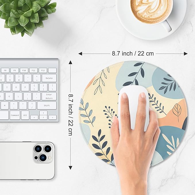 ITNRSIIET Mouse Pad Non-Slip Rubber Base Smooth Surface Stitched Edges Waterproof Durable Compatible with All Mice for Office & Gaming, Desk Accessory, Diameter 8.7 inch, VividFoliage