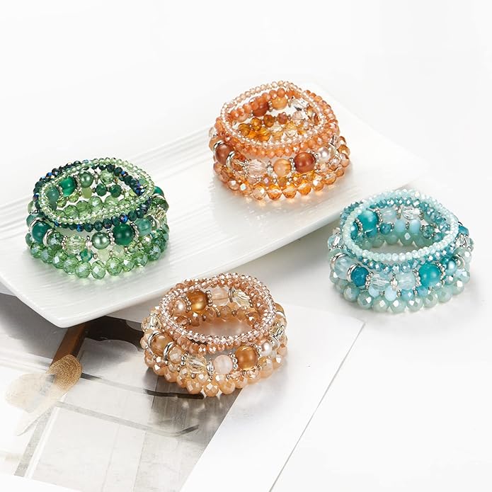 Noessla Beaded Boho Stretch Bracelet Colorful Stackable Crystal Beads Bracelets Trendy Costume Jewelry Mothers Day Gifts for Women